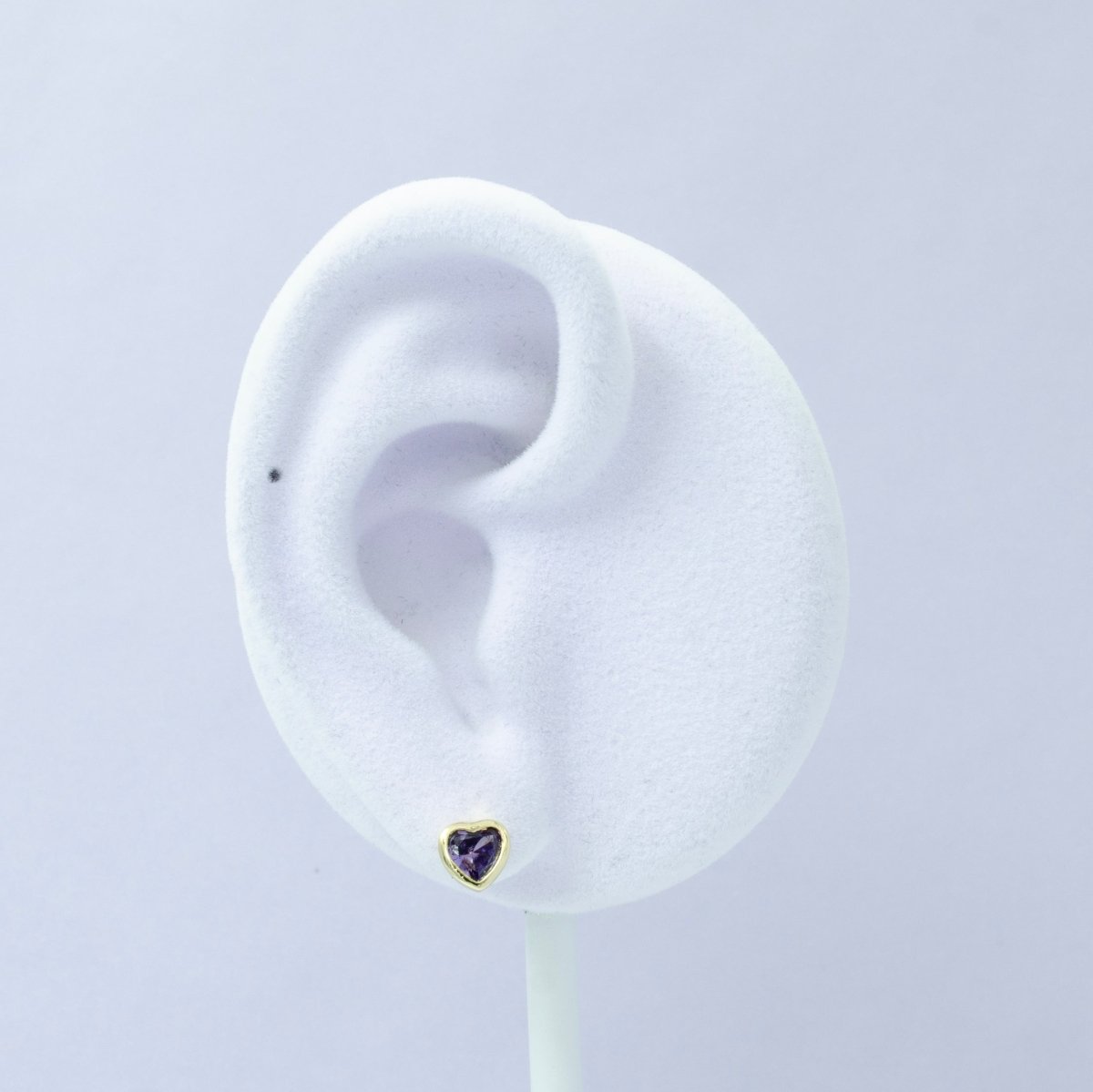 1x Tiny Heart CZ Plain Bezel Set Earrings, 14K gold earring, tiny studs, minimal earring, gold cz stud earring Q-431