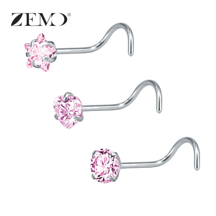 316 Stainless Steel Nose Ring with Zircon Ear Jewelry Set