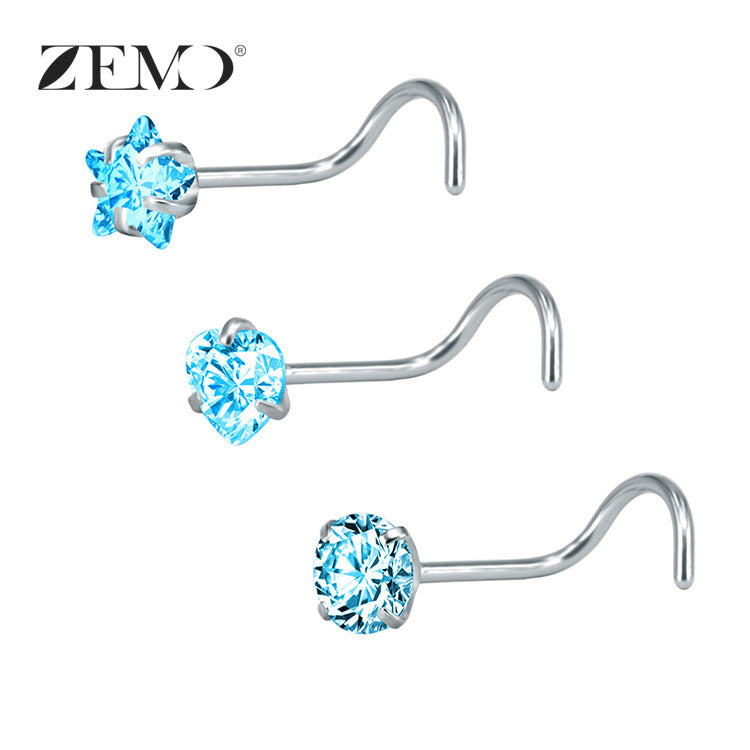 316 Stainless Steel Nose Ring with Zircon Ear Jewelry Set