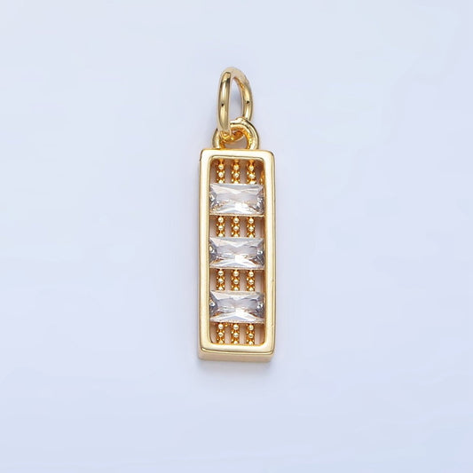 24K Gold Clear CZ Triple Baguette Linear Bar Charm | X933