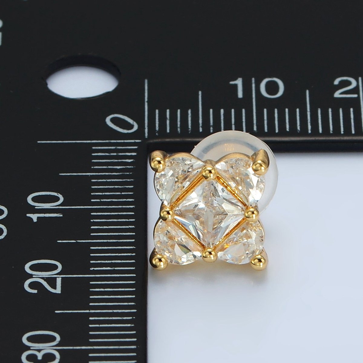 24K Gold Filled 10.5mm Clear CZ Geometric Flower CZ Stud Earrings | AB1225