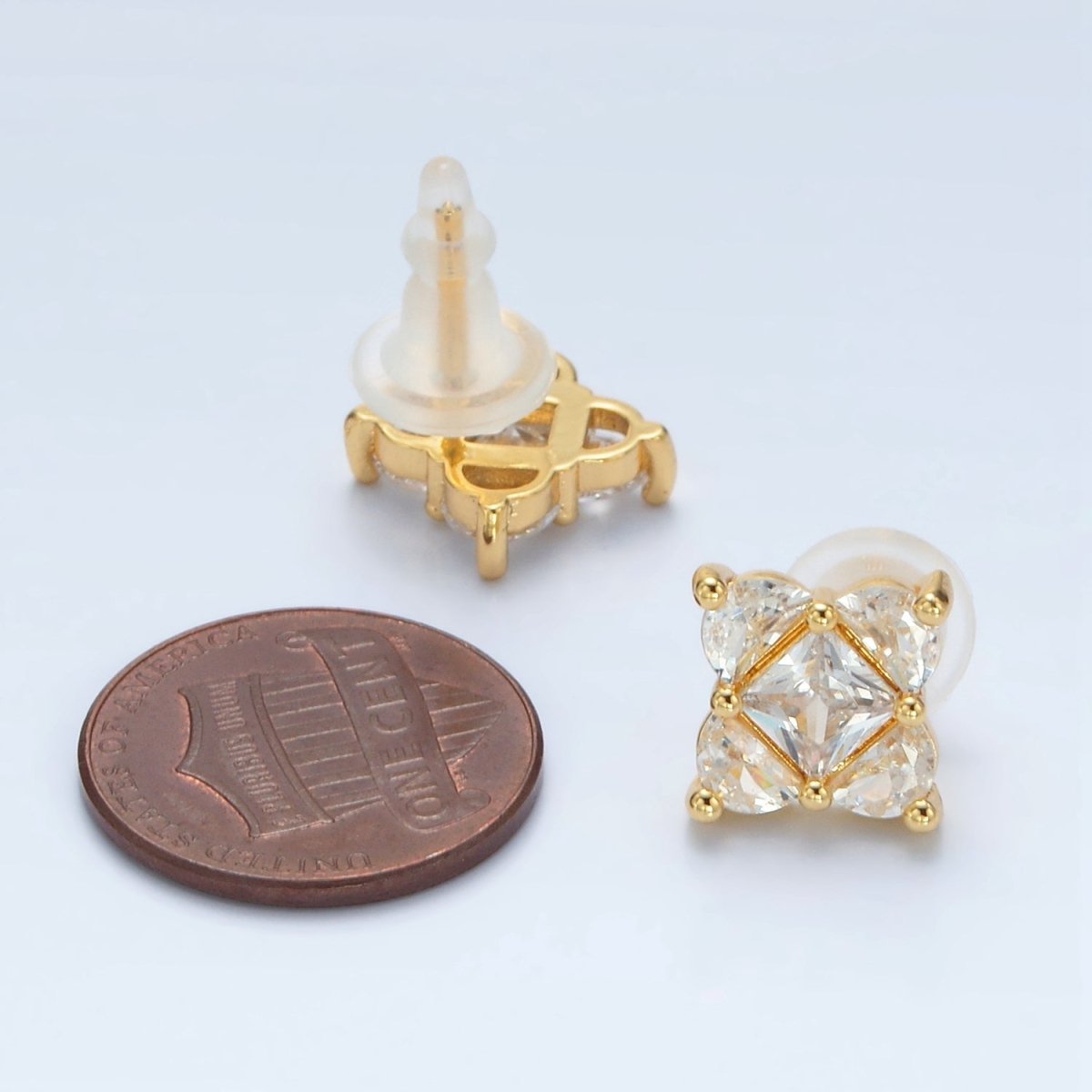24K Gold Filled 10.5mm Clear CZ Geometric Flower CZ Stud Earrings | AB1225