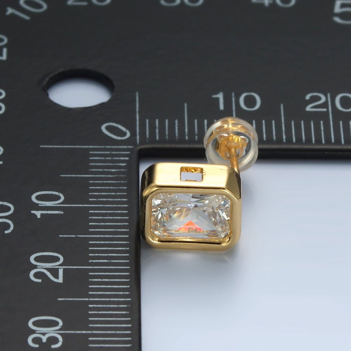 24K Gold Filled 10mm Clear CZ Baguette Bezel Stud Earrings | AD672
