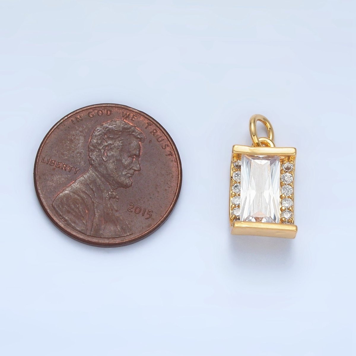 24K Gold Filled 10mm Clear CZ Baguette Micro Paved Mini Charm | X286