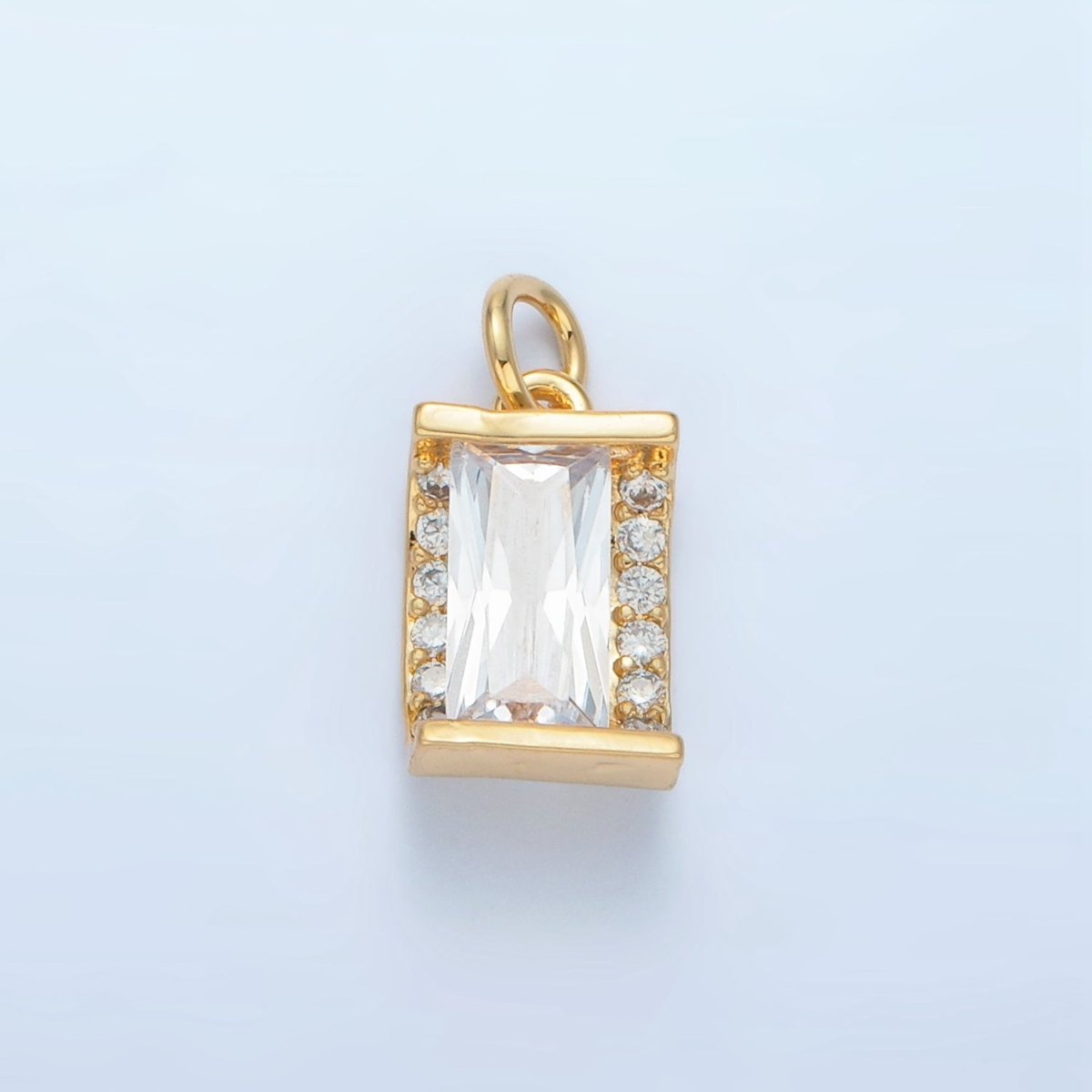 24K Gold Filled 10mm Clear CZ Baguette Micro Paved Mini Charm | X286