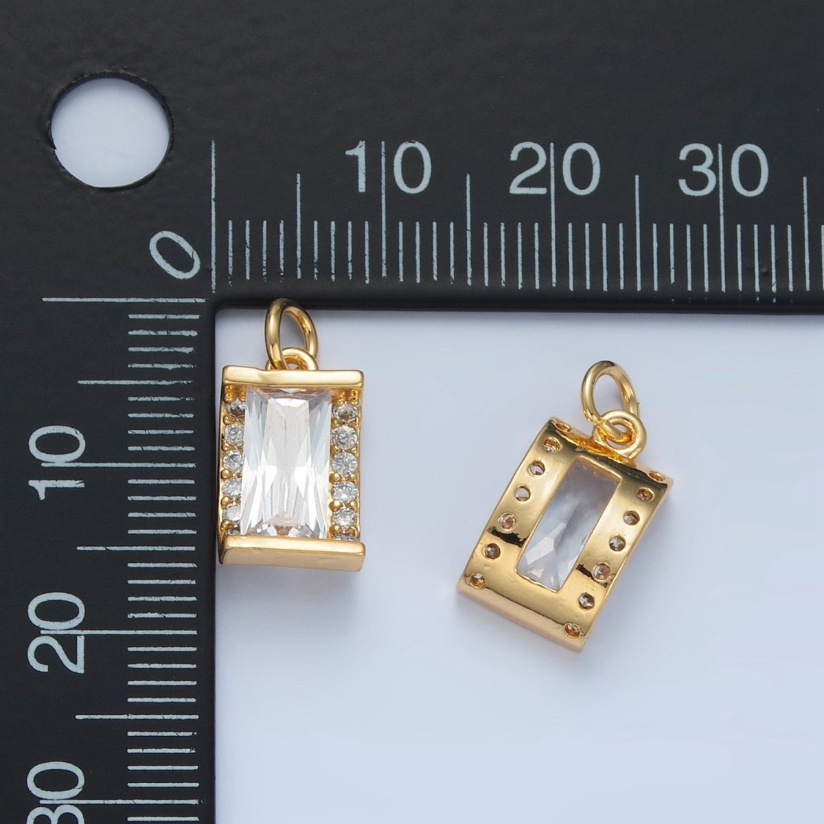 24K Gold Filled 10mm Clear CZ Baguette Micro Paved Mini Charm | X286