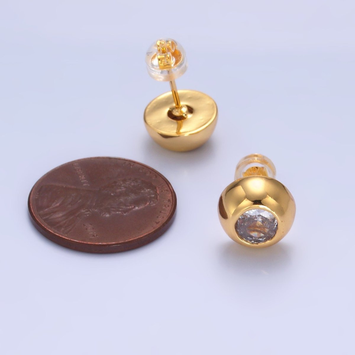 24K Gold Filled 10mm Clear CZ Bezel Round Stud Earrings in Gold & Silver | V230 V489