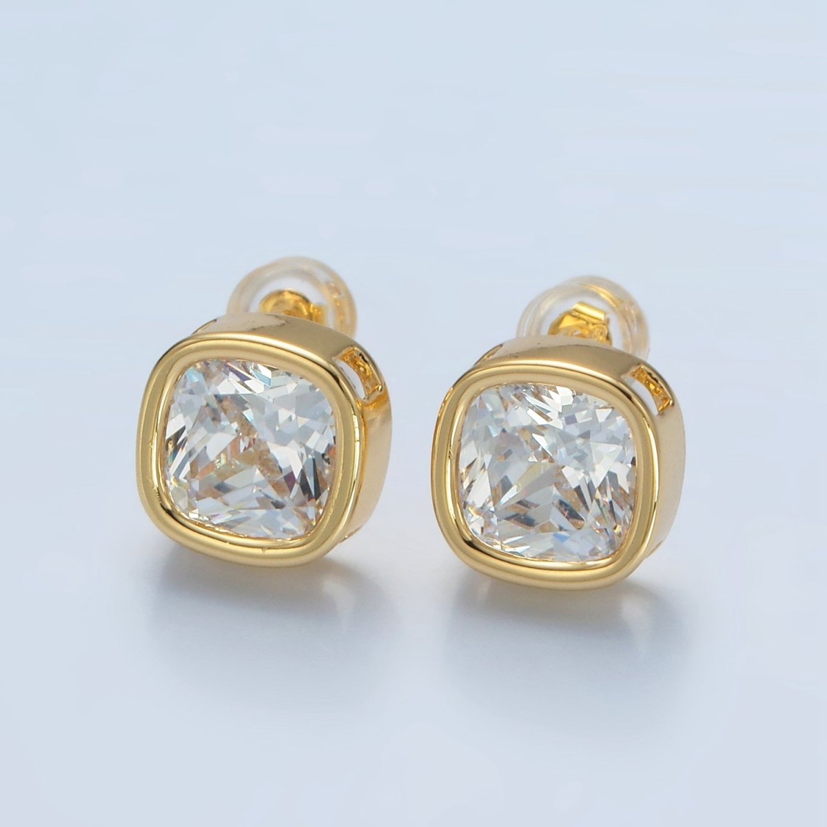 24K Gold Filled 10mm Clear CZ Square Bezel Stud Earrings | AD673