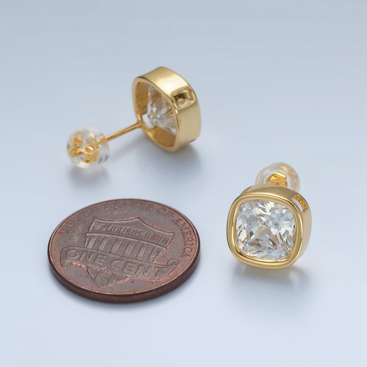 24K Gold Filled 10mm Clear CZ Square Bezel Stud Earrings | AD673