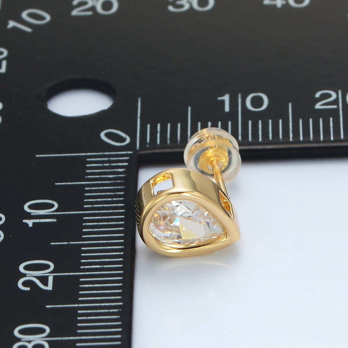 24K Gold Filled 10mm Clear CZ Teardrop Bezel Stud Earrings | P540