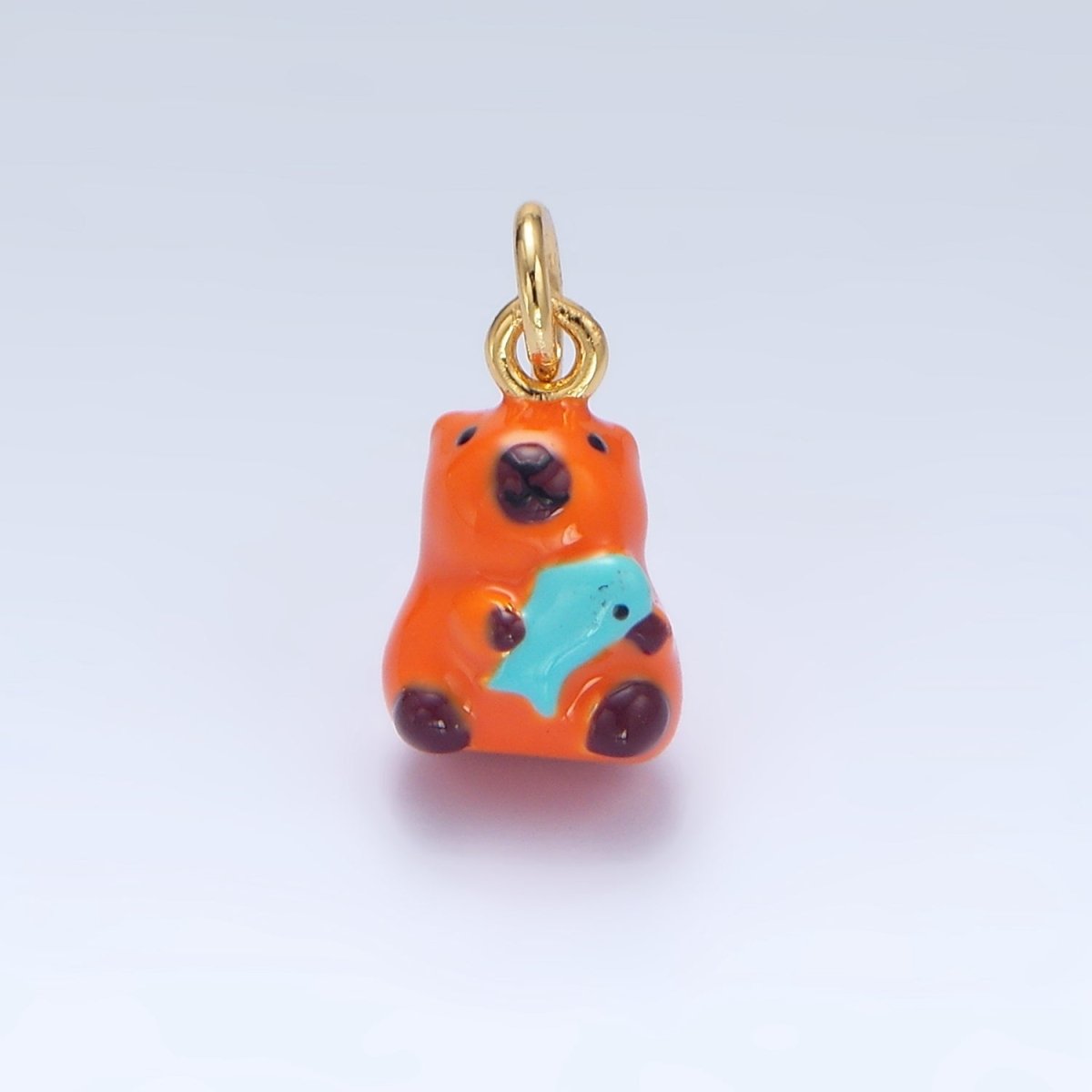24K Gold Filled 10mm Glass Capybara with Fish Animal Charm | X577