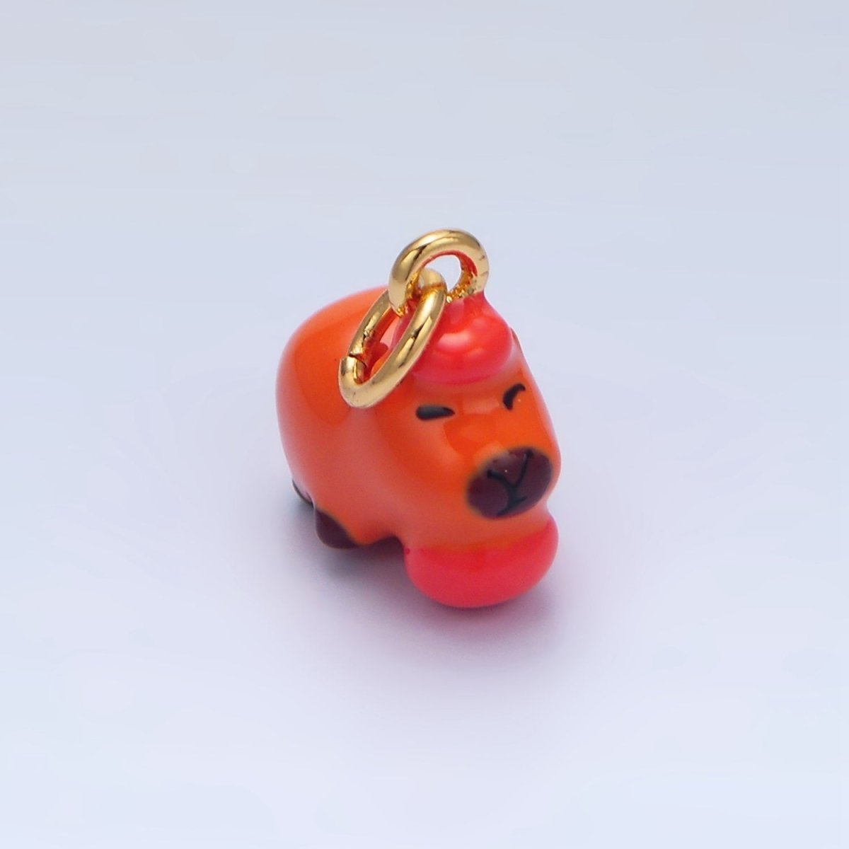 24K Gold Filled 10mm Glass Capybara with Tomato Fruit Charm | X579