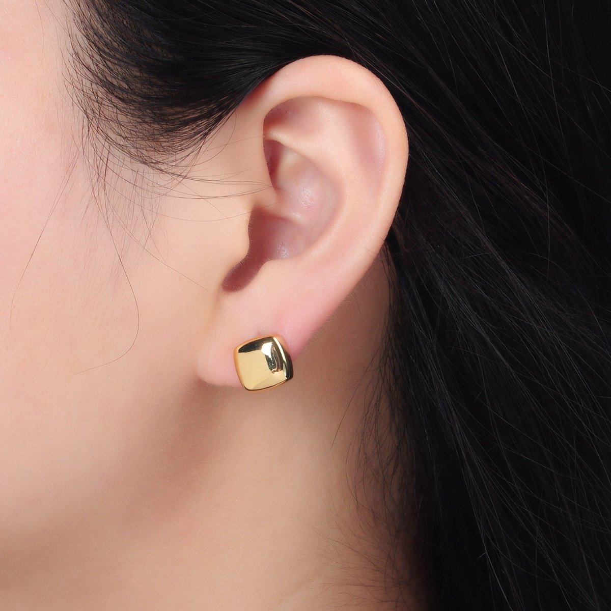 24K Gold Filled 10mm Square Dome Mini Stud Earrings | AD630
