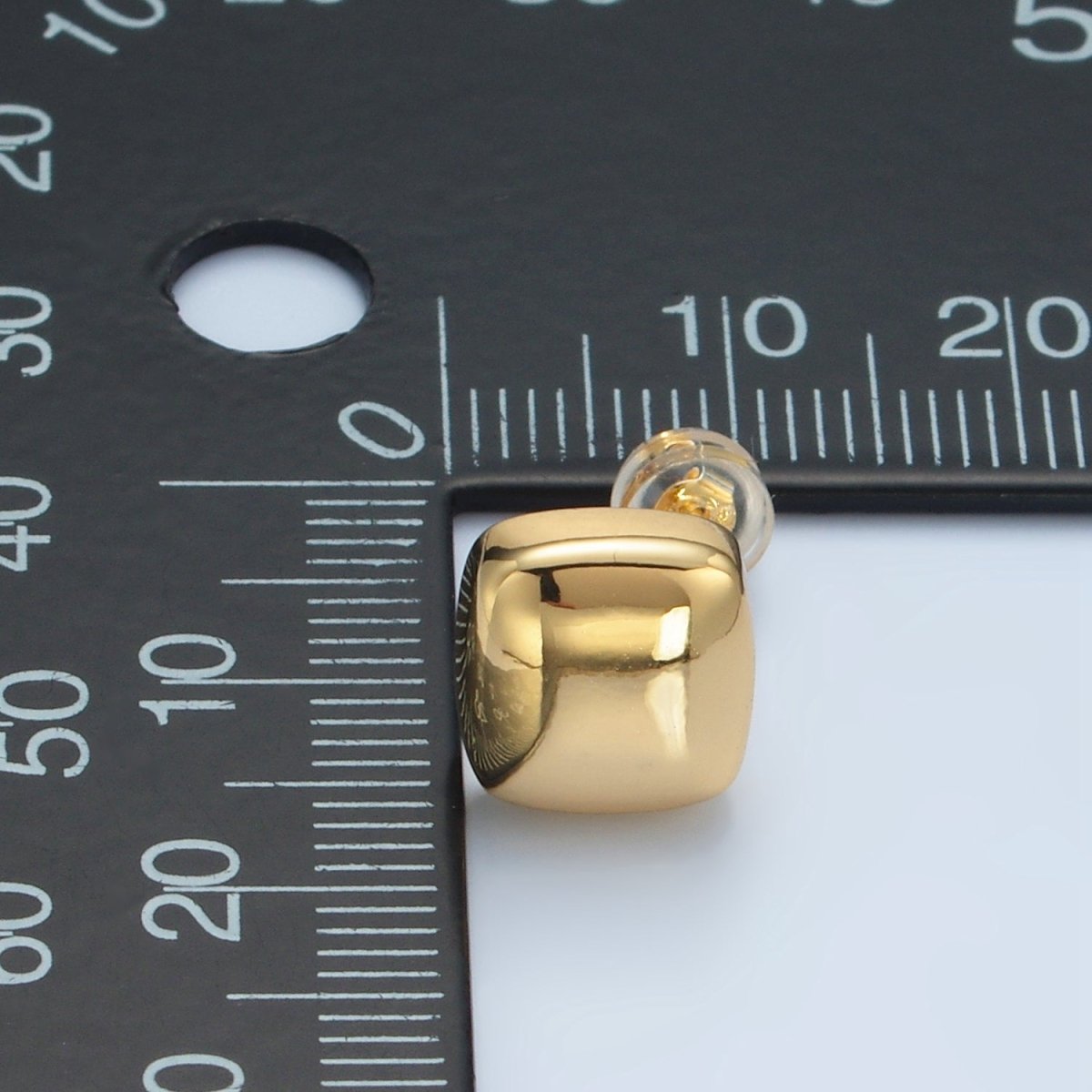 24K Gold Filled 10mm Square Dome Mini Stud Earrings | AD630