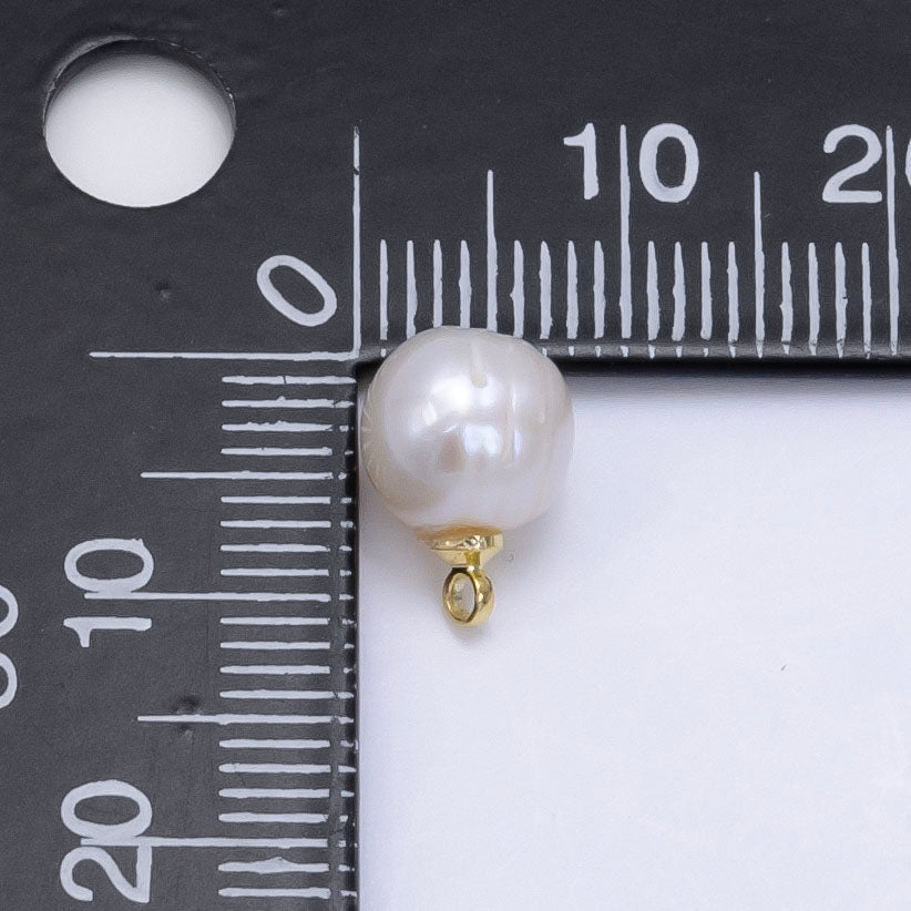 24K Gold Filled 11mm White Freshwater Pearl Button Round Charm | P1882