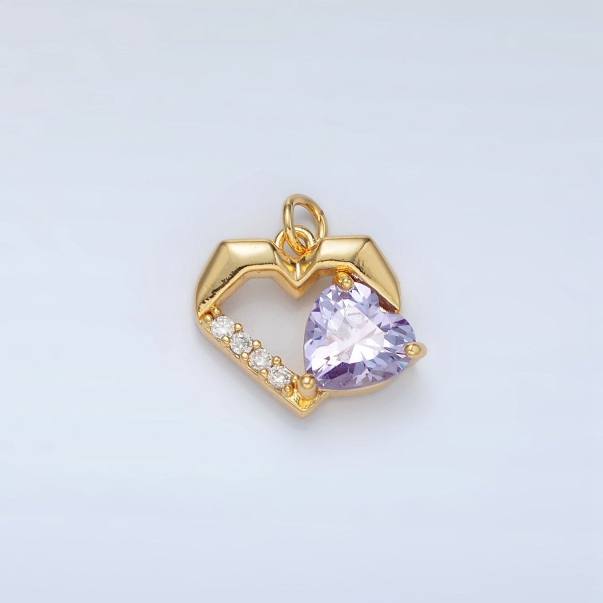 24K Gold Filled 12mm Clear, Red, Pink, Purple CZ Micro Paved Open Heart Charm | M013 - M014