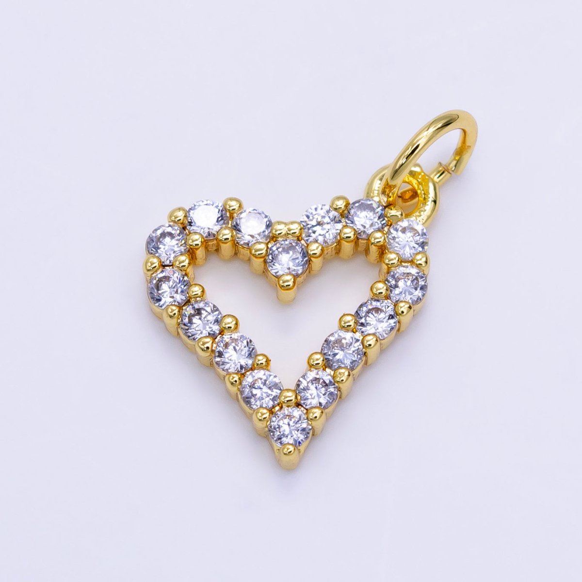 24K Gold Filled 12mm Micro Paved CZ Open Heart Charm | D163