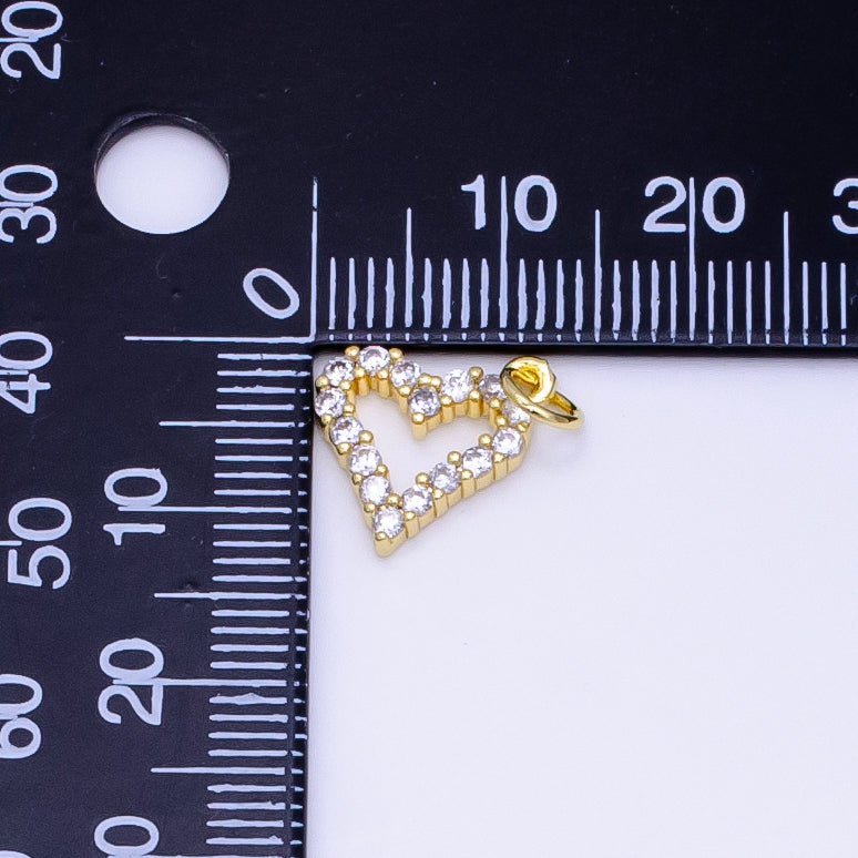 24K Gold Filled 12mm Micro Paved CZ Open Heart Charm | D163