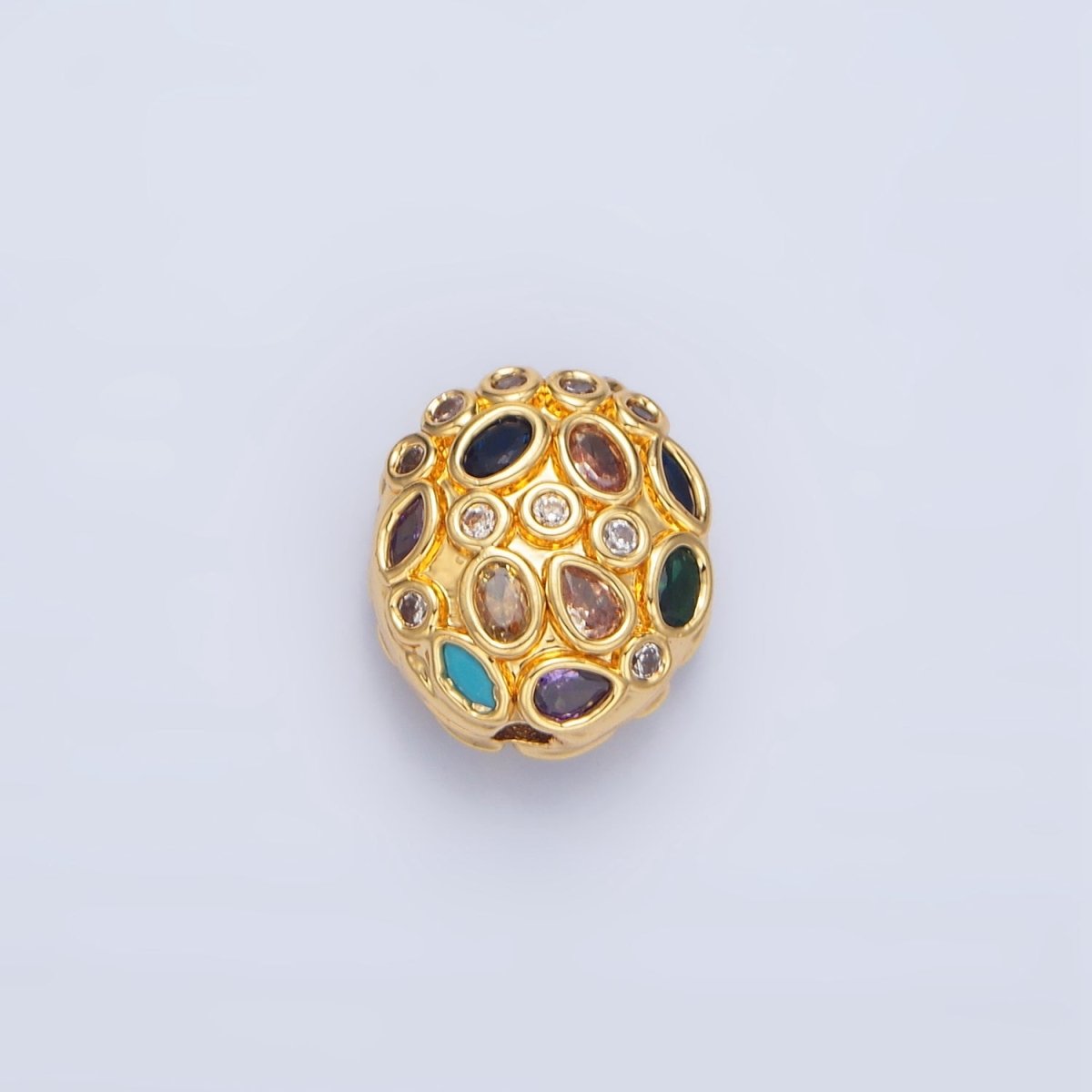 24K Gold Filled 13mm Clear, Multicolor Geometric CZ Oval Bead | B552