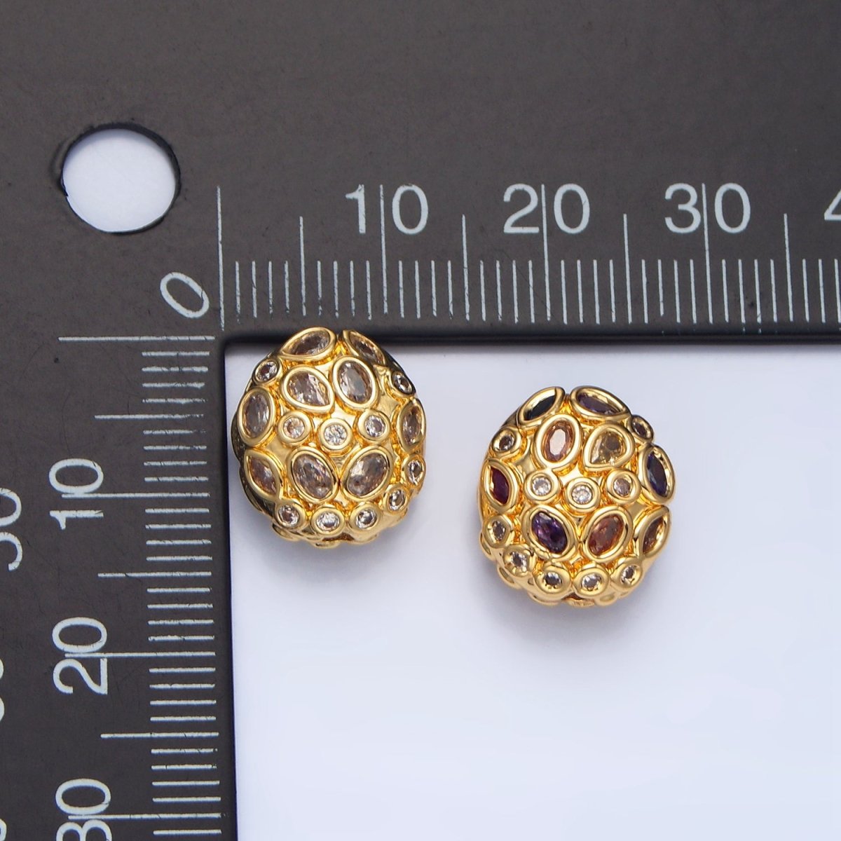 24K Gold Filled 13mm Clear, Multicolor Geometric CZ Oval Bead | B552