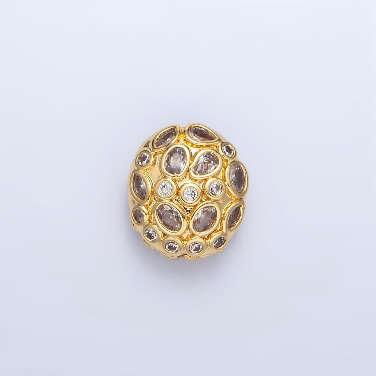 24K Gold Filled 13mm Clear, Multicolor Geometric CZ Oval Bead | B552