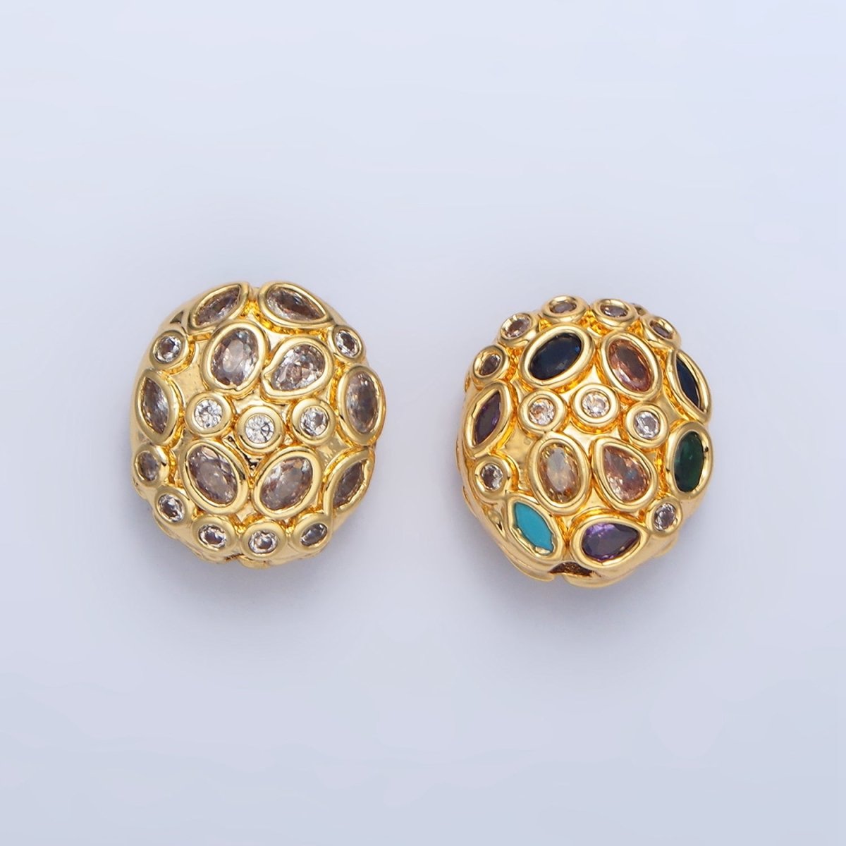 24K Gold Filled 13mm Clear, Multicolor Geometric CZ Oval Bead | B552