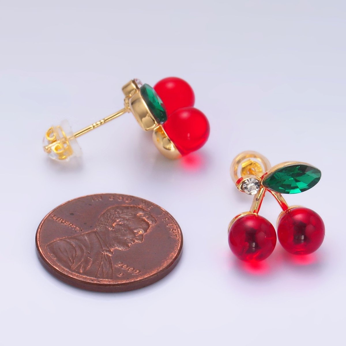 24K Gold Filled 13mm CZ Cherry Fruit Stud Earrings | AB720