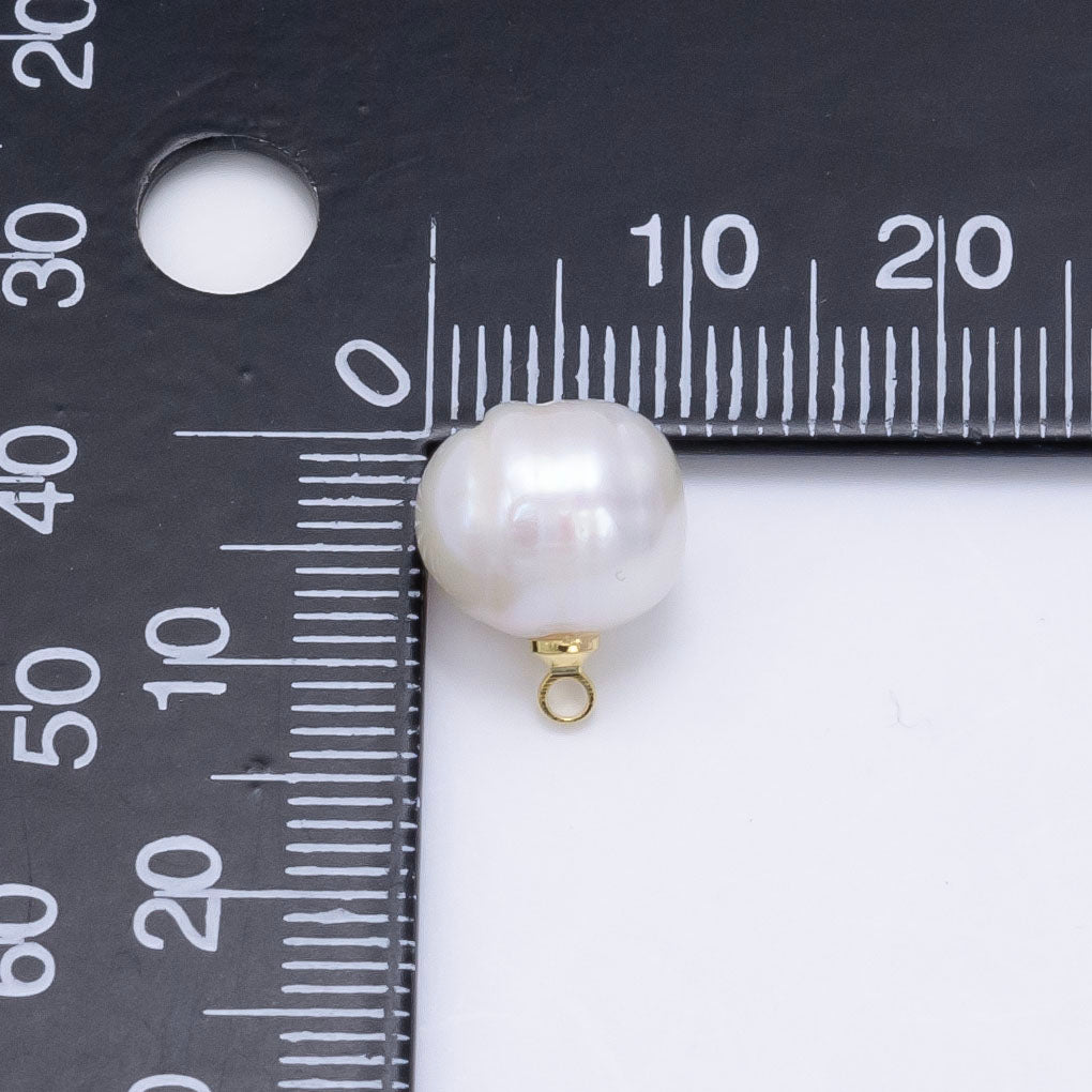 24K Gold Filled 13mm Ringed White Freshwater Pearl Charm | P1880