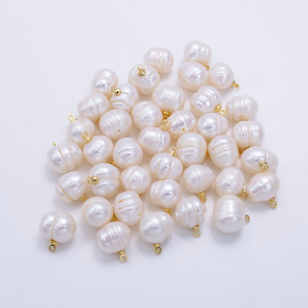 24K Gold Filled 13mm Ringed White Freshwater Pearl Charm | P1880
