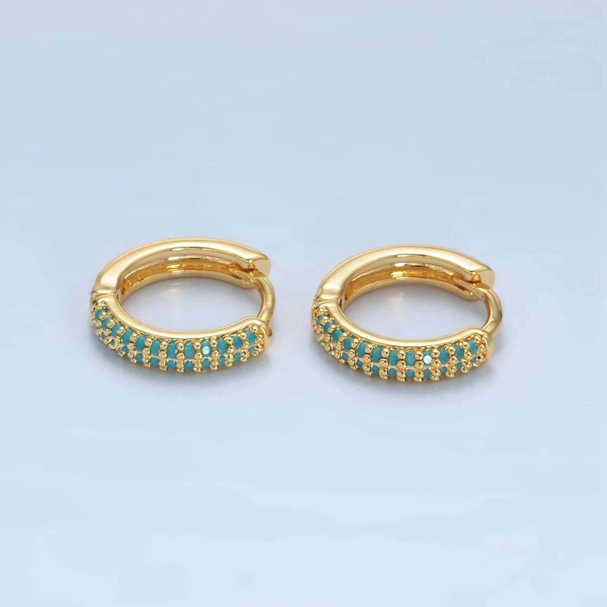 24K Gold Filled 13mm Turquoise Micro Paved Cartilage Huggie Earrings | AD731