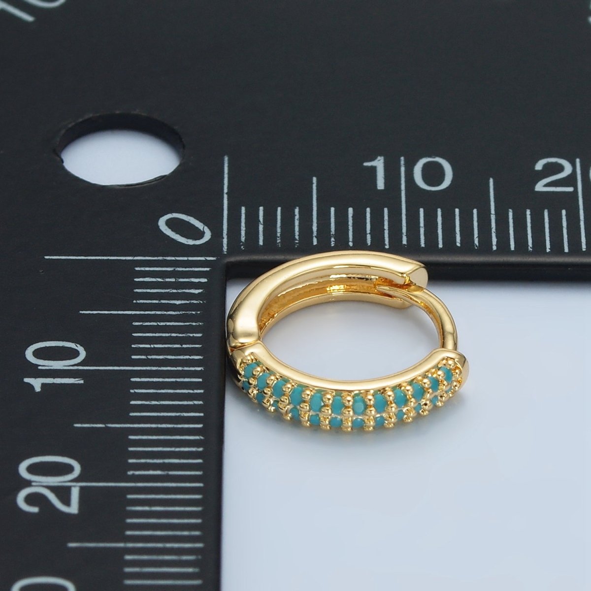 24K Gold Filled 13mm Turquoise Micro Paved Cartilage Huggie Earrings | AD731