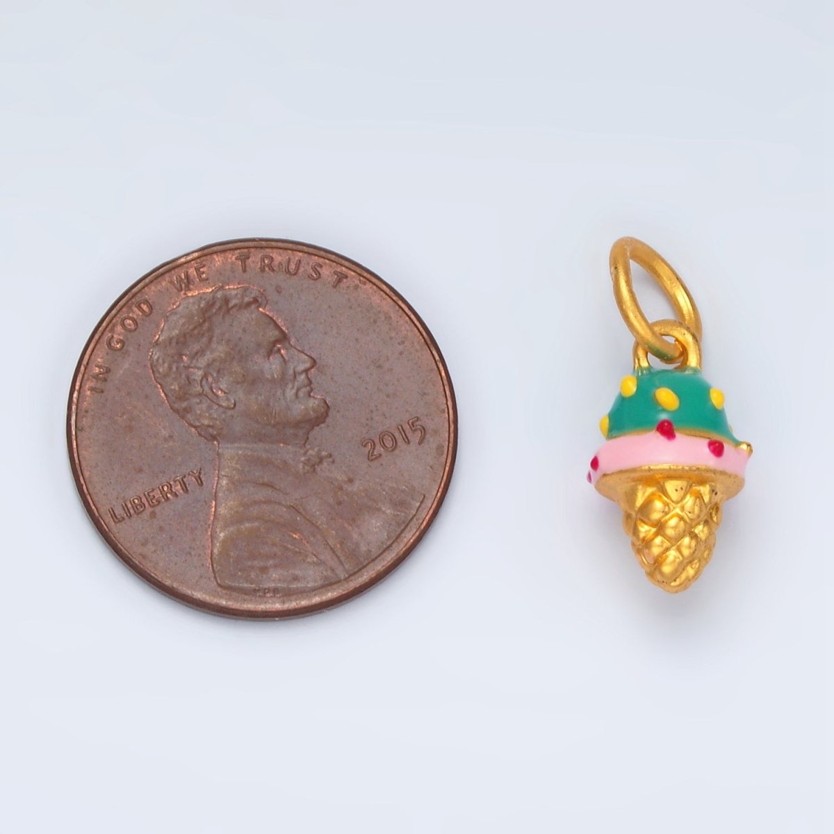 24K Gold Filled 14mm Blue & Pink Ice Cream Kids Charm | M234