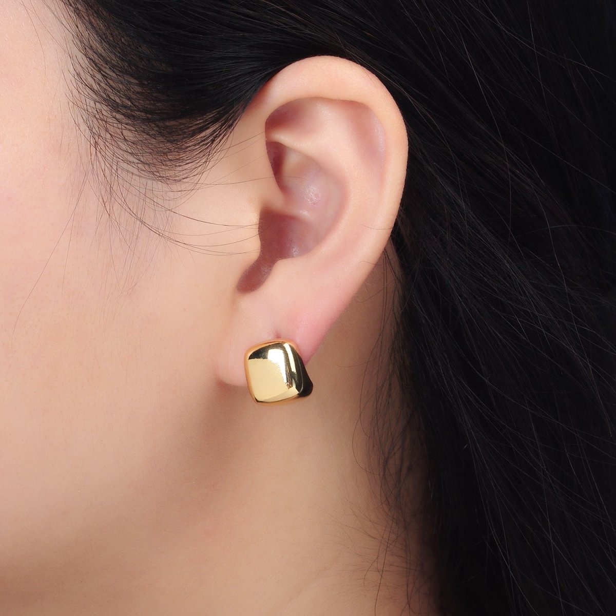 24K Gold Filled 14mm Cube J-Shaped Hoop Earrings | AD633