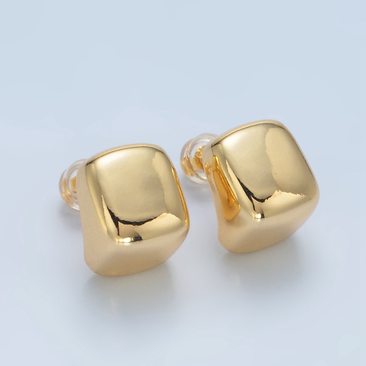 24K Gold Filled 14mm Cube J-Shaped Hoop Earrings | AD633