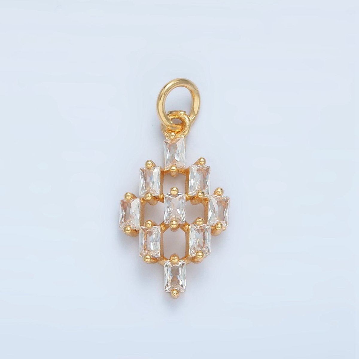 24K Gold Filled 15mm Clear CZ Baguette Geometric Checkered Open Charm | X290