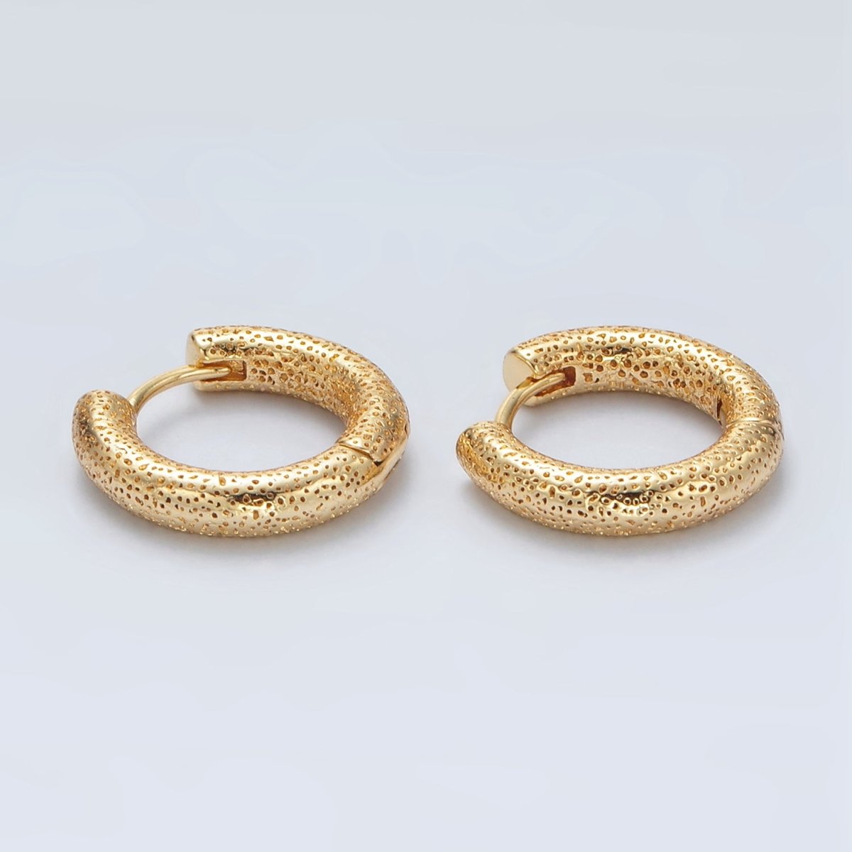 24K Gold Filled 15mm Dotted Textured Huggie Earrings | Q501
