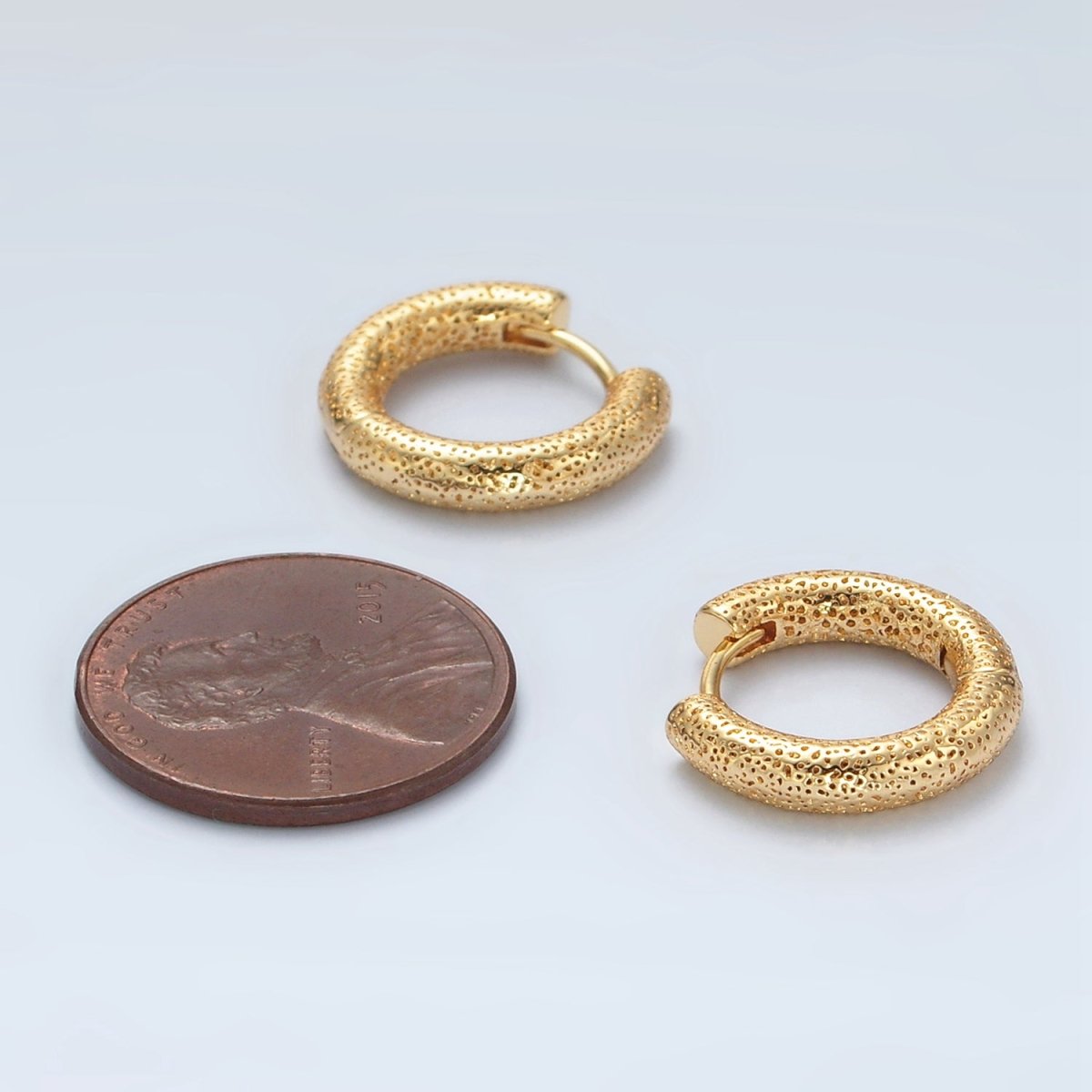 24K Gold Filled 15mm Dotted Textured Huggie Earrings | Q501