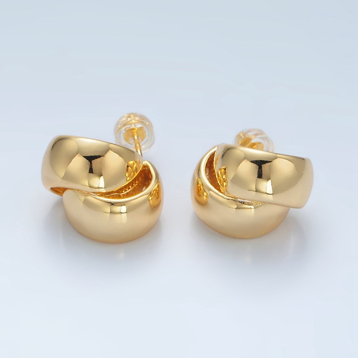24K Gold Filled 15mm Double Wide Band C-Shaped Hoop Earrings | AD711