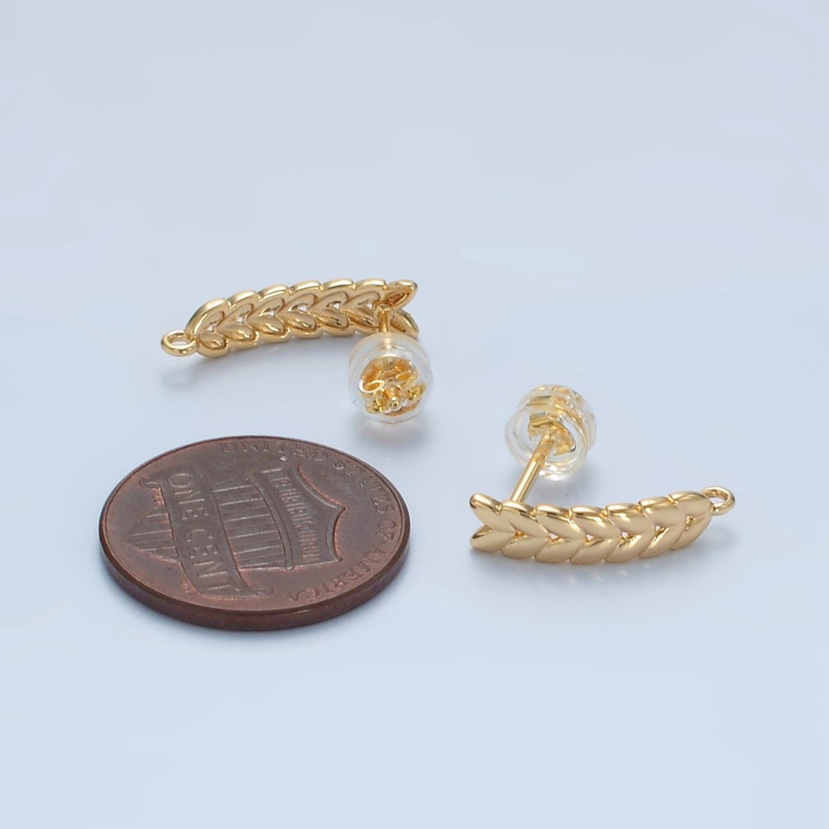 24K Gold Filled 15mm Feather Paddy Open Loop Drop Stud Earrings Findings | Z876