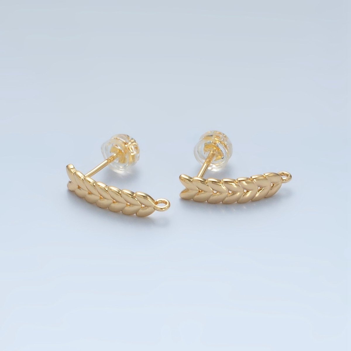 24K Gold Filled 15mm Feather Paddy Open Loop Drop Stud Earrings Findings | Z876