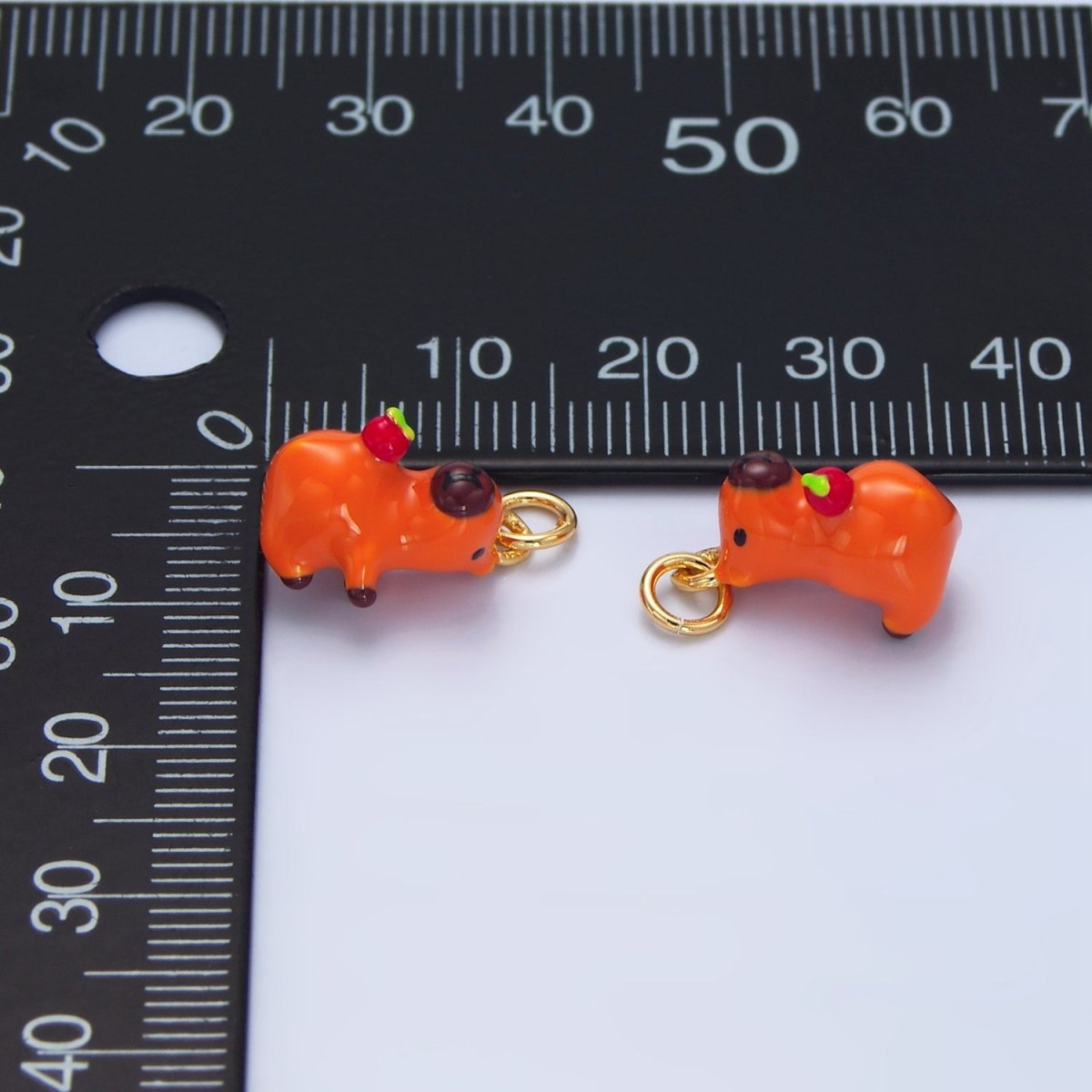 OS 24K Gold Filled 15mm Glass Apple Capybara Animal Charm | X307
