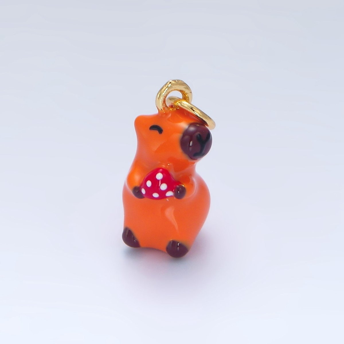 24K Gold Filled 15mm Glass Capybara with Mushroom Charm | X583