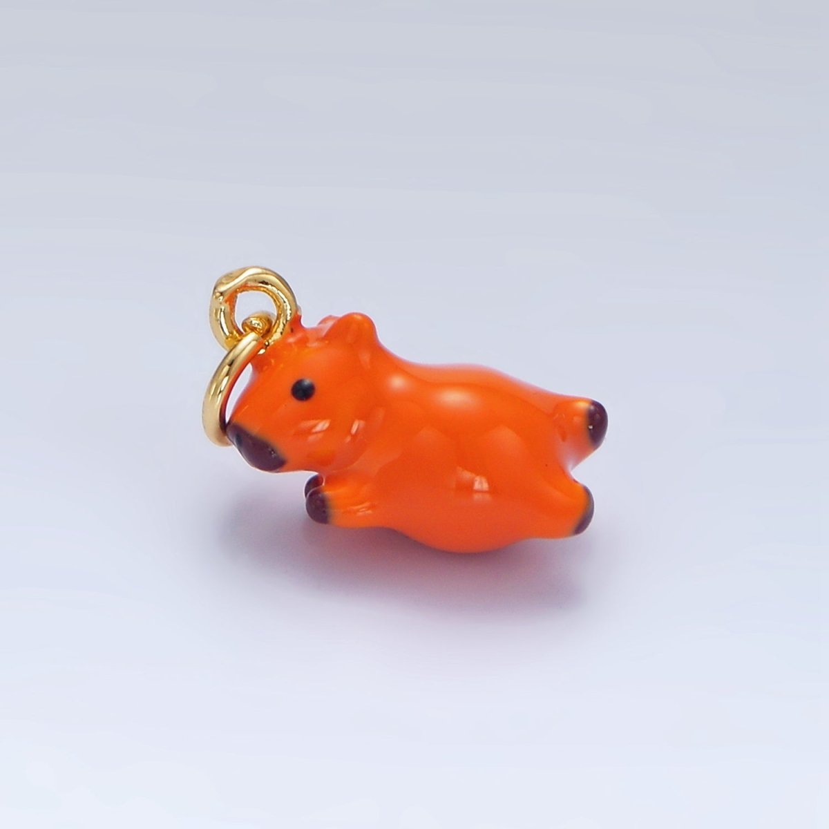 24K Gold Filled 15mm Glass Sitting Belly Flop Capybara Animal Charm | X580