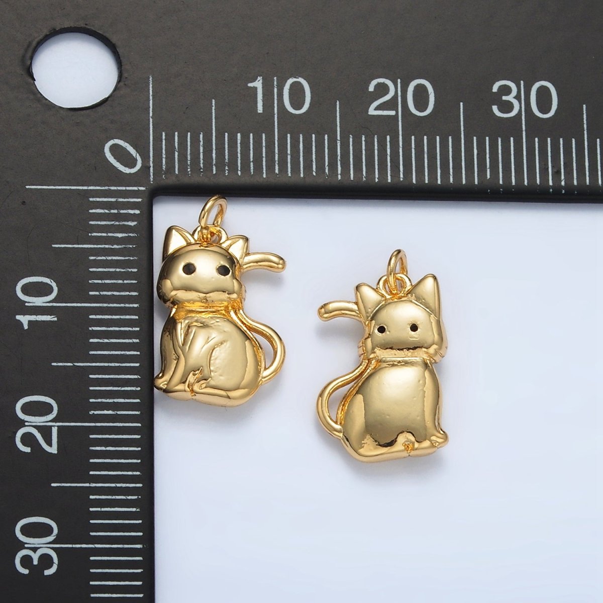 24K Gold Filled 15mm Mini Puffed Cat Kitty Pet Charm | AC166