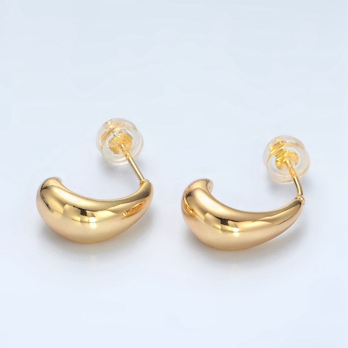 24K Gold Filled 15mm Minimalist Dome J-Shaped Hoop Earrings | Q452