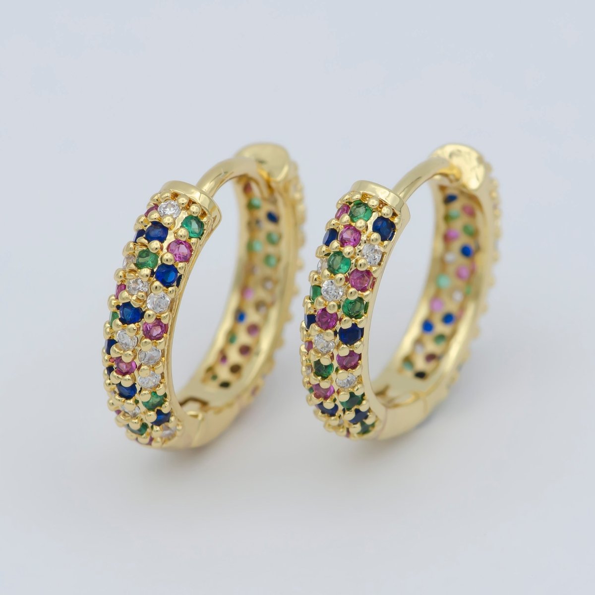 24K Gold Filled 15mm Multicolor Micro Paved CZ Huggie Earrings | AB1201