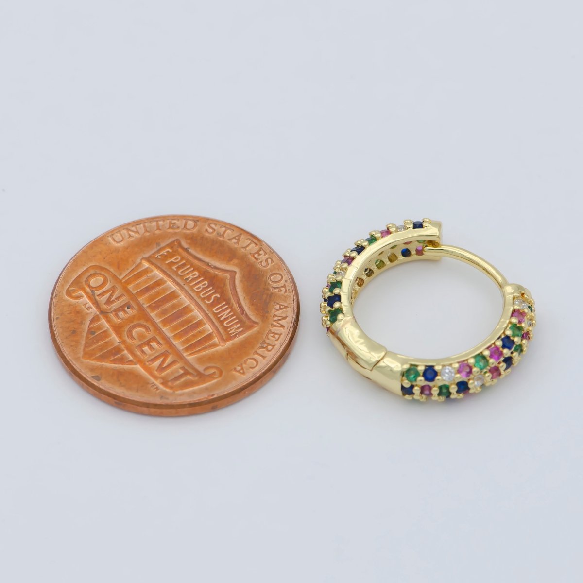 24K Gold Filled 15mm Multicolor Micro Paved CZ Huggie Earrings | AB1201