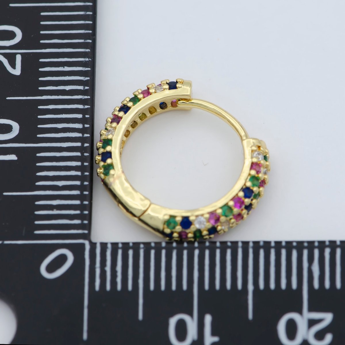 24K Gold Filled 15mm Multicolor Micro Paved CZ Huggie Earrings | AB1201