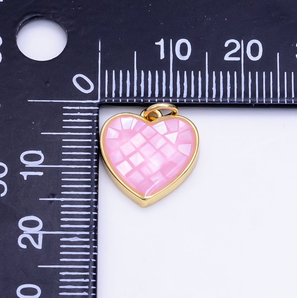 24K Gold Filled 15mm Pink Opal Bezel Heart Charm | D619