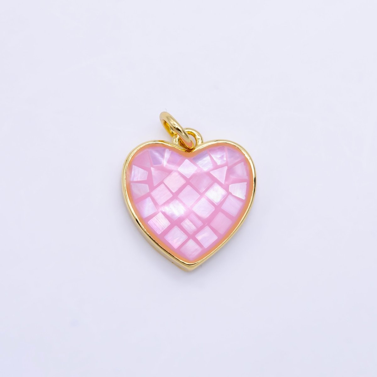 24K Gold Filled 15mm Pink Opal Bezel Heart Charm | D619